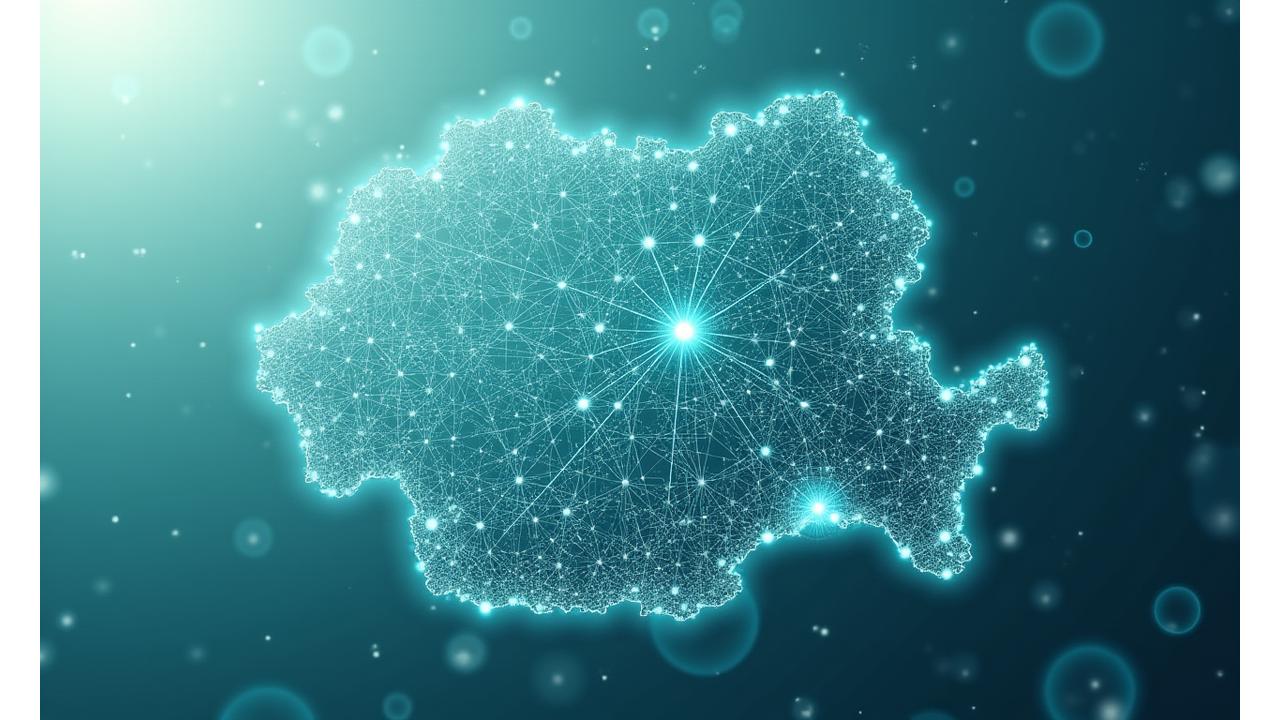 Harta stilizată a României cu puncte luminoase indicând orașe principale și clinici partenere VitaVie Solutions, simbolizând rețeaua națională de colaborare.